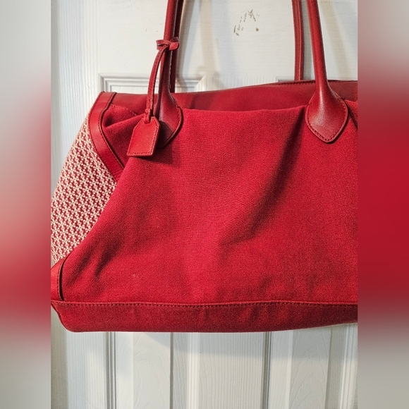 Tory Burch Red Savannah Print Women's Canvas Tote - Picture 2 of 15